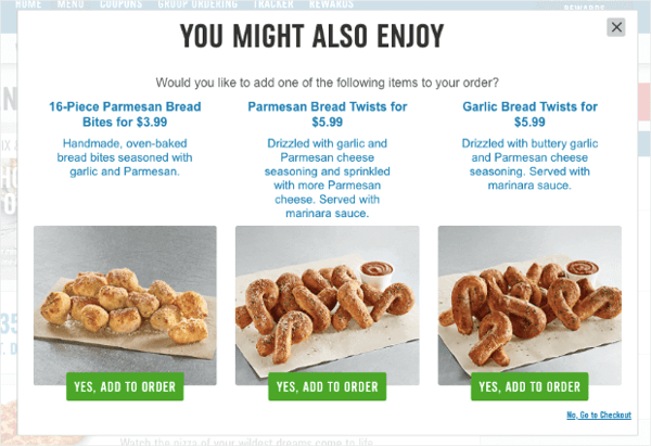 ecommerce-personalization-example-from-dominos-with-downsells