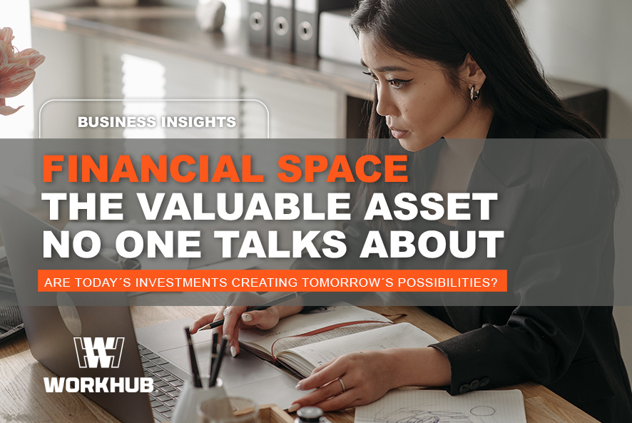 Startup founder reviewing finances at a laptop, with the title Financial Space: The Valuable Asset No One Talks About